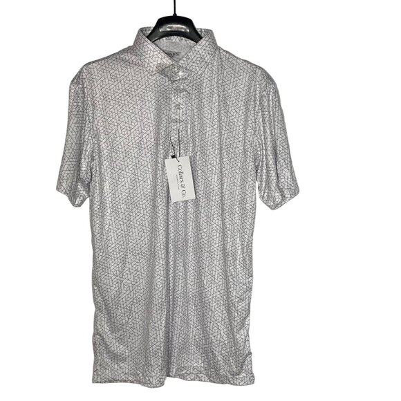 Collars & Co. Semi-Spread Collar Polo White Geometric Sz LG Short Sleeve - Picture 2 of 6